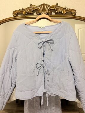 Light Blue Quilted Tie-Front Jacket
